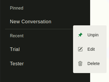 Screenshot showing a pinned conversation and how to unpin