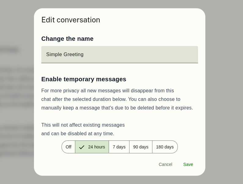 screenshot showing the edit conversation modal