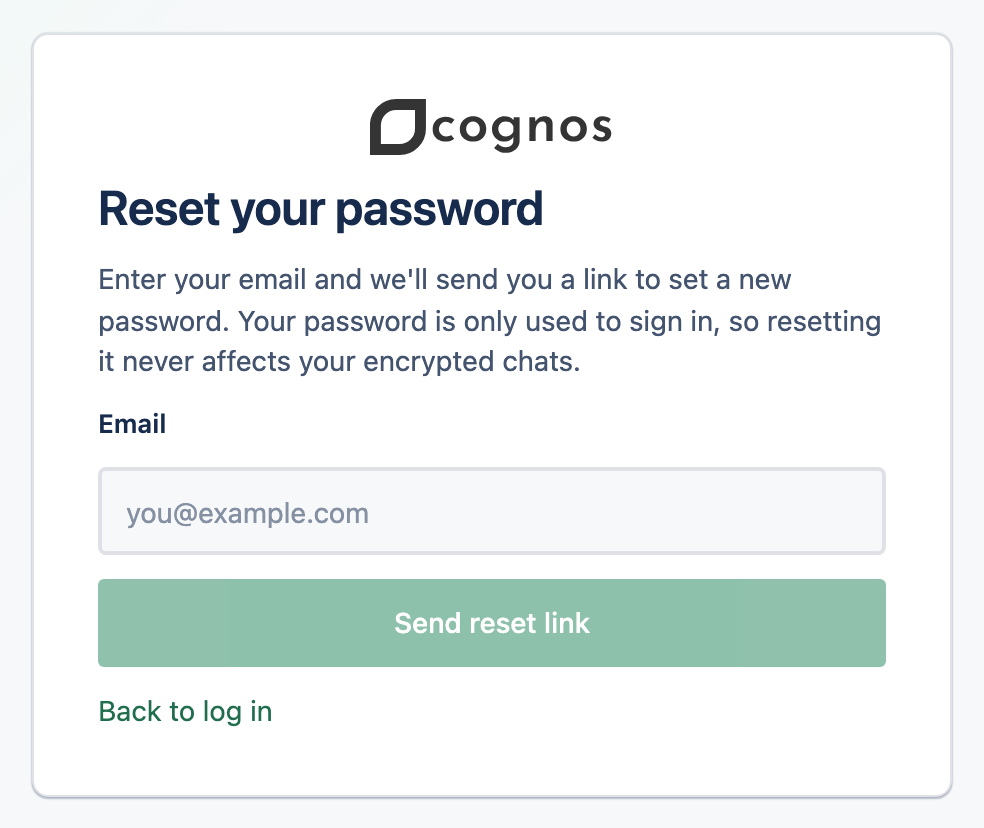 Die Seite Passwort zurücksetzen mit einem E-Mail-Feld.