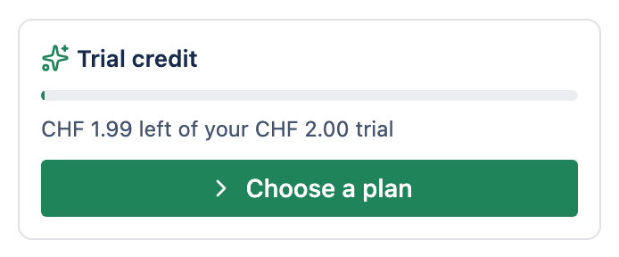 Die Karte für das Testguthaben in der Seitenleiste mit dem verbleibenden Betrag.